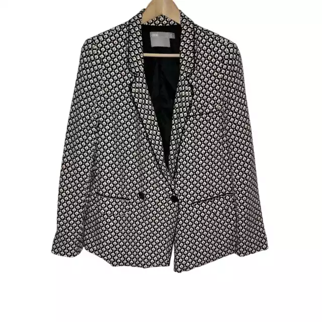 ASOS Women's Open Front Blazer Size 10 Black White Tile Print Lined Long Sleeve