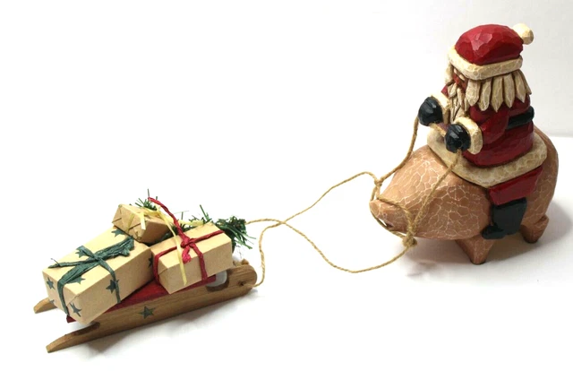 Lori Miller Whispering Pines 1997 Santa On Pig Pulling A Sled Folk Art Carving