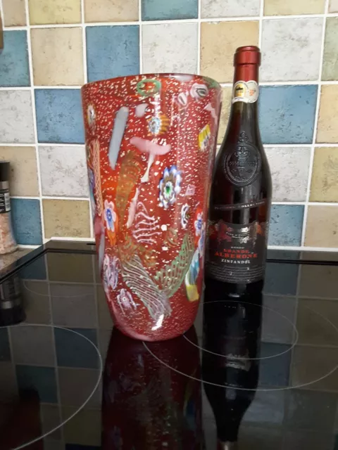 Rare XL Murano AVeM zanfirico millefiori 'tutti frutti' art glass vase C1950'S