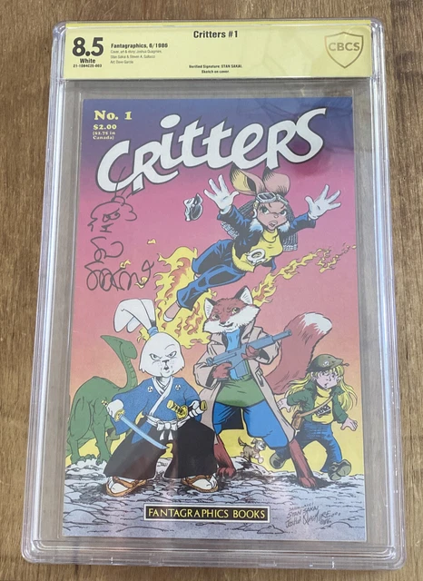 Critters #1 CBCS 8.5- Usagi Yojimbo Cover - Signed by Stan Sakai + SKETCH