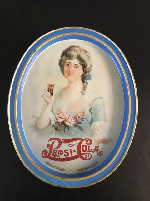 Pepsi-Cola Vintage Tin/Platter "Delicious Healthful 5cent" Sign 14.5x 11.5