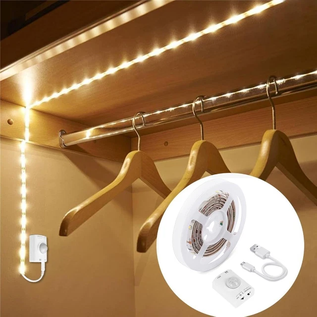 MOTION SENSOR LED Strip Light 1m Warm White Rechargeable USB-C Wardrobe ...