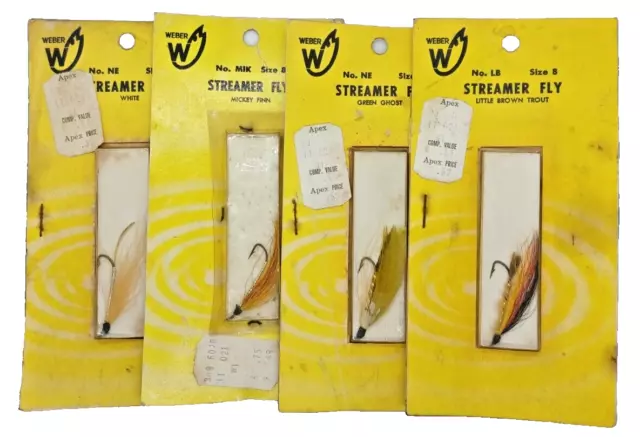 VINTAGE WEBER STREAMER Fly Fishing Lure Lot of 4 Hand Tied New Card Box  Size 8 $26.99 - PicClick