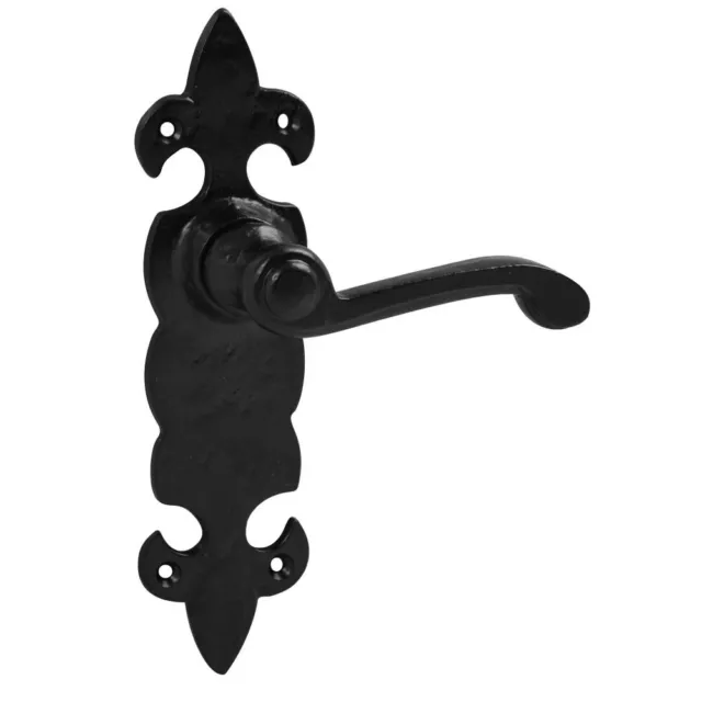 6 Sets Black Cast Iron Fleur De Lys Antique Door Handles Lever Latch