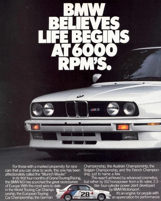 BMW E30 M3 6000 RPM's Poster 8x10 Print Vintage Racing Retro