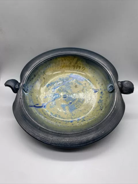 Unusual Irish Roger Harley Studio Pottery Handled Glazed Bowl