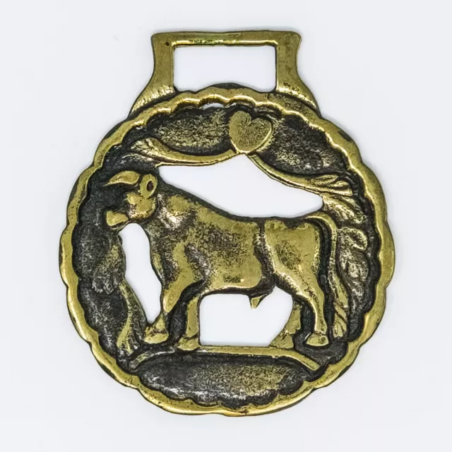 Vintage Bull Profile Brass Medallion Horse Saddle Bridle Ornament