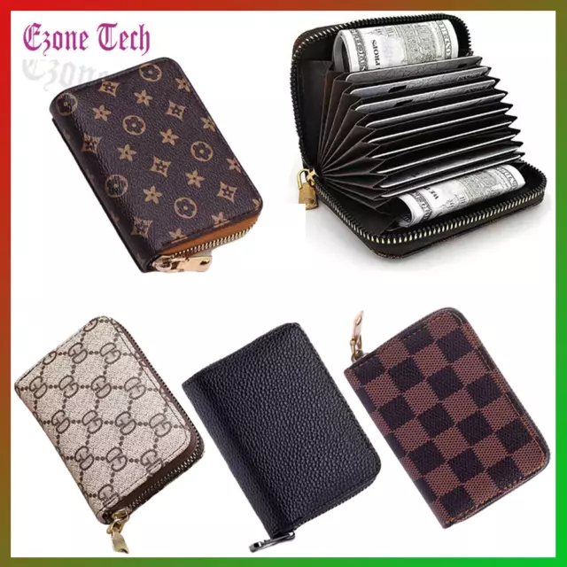 Mens Womens Leather Wallet Credit Card Holder RFID Blocking Zipper Pocket Purse