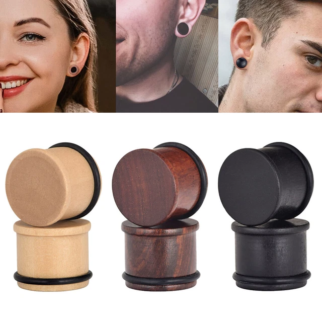 PAIR Natural Wood Ear Gauges Wooden Ear Expander Plugs Single Flared Ear skins