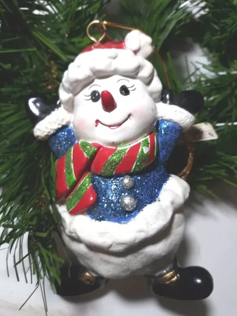 RAUCH RESIN SNOWMAN ORNAMENT WITH RED STOCKING CAP AND Blue Sweater and scarf
