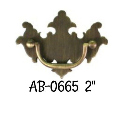 Antiqued Brass Chippendale Drawer Pull Bail Bat Wing -  2" Center Antique Style