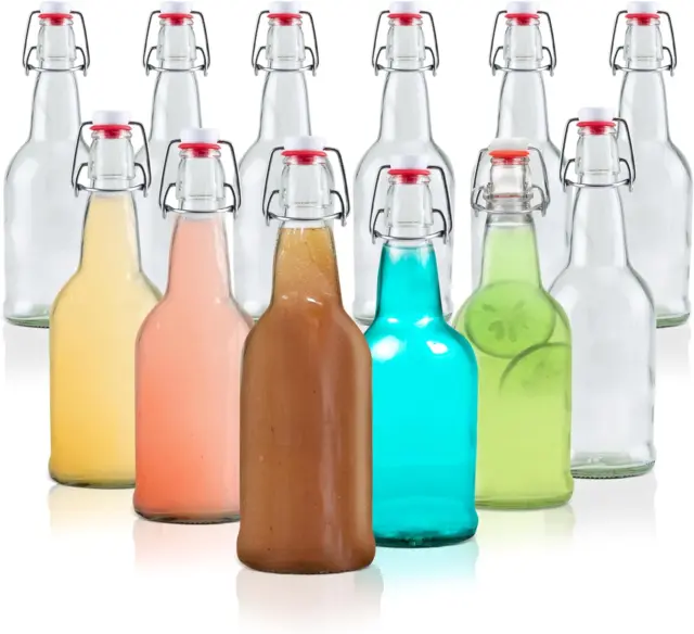 16 Ounce Clear Swing Top Glass Beer Bottles for Home Brewing - Carbonated Drinks