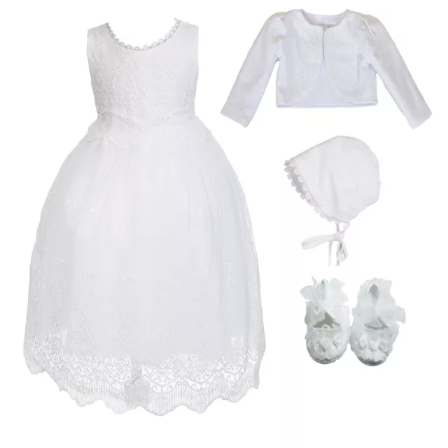 Girls White Lace Christening Gown Bolero Bonnet with Shoes 0 3 6 9 12 18 Months