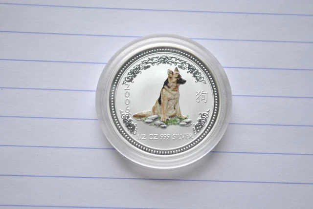 2006 Australia silver lunar year of the Dog 1/2 oz  colorized