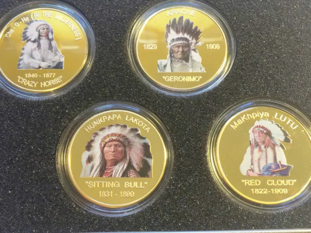 Indian Chief Series Set of 4 x 1 Oz Coins with C.O.A. Finished in 999 24k Gold 2