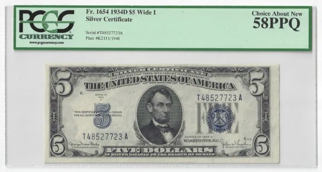 Series 1934D $5 Silver Certificate Fr.1654 PCGS 58PPQ (57535)