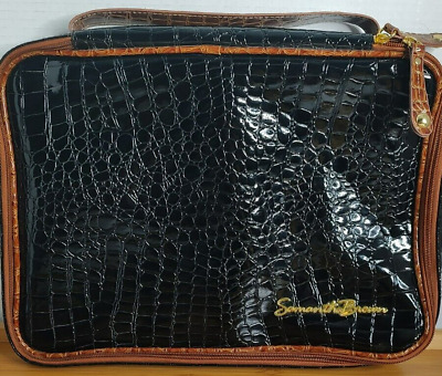 Samantha Brown Crocodile Embossed Jewelry Cosmetic Clutch Bag Black NWOT
