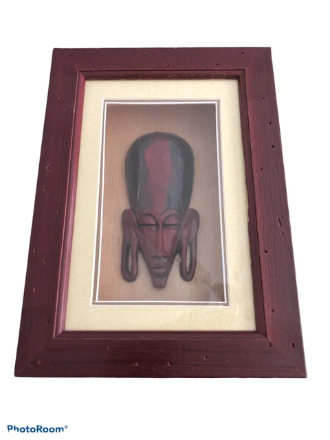 Tribal Wooden Mask African Ethnic Face IN FRAME  Inside the box