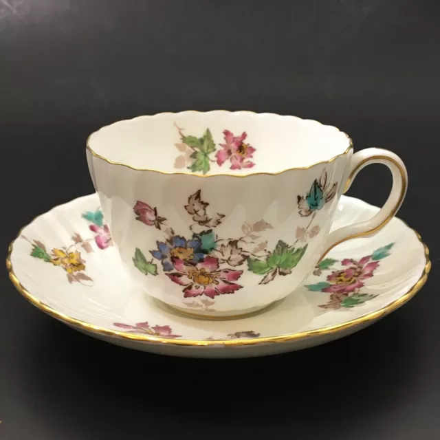 Minton Cup And Saucer Bone China Made In England. Vermont Ribbed Floral Design