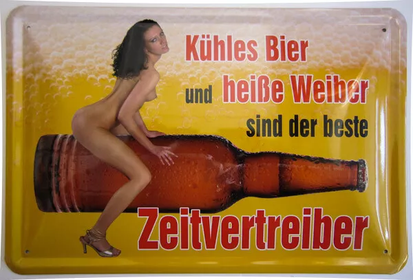 Blechschild Bier und heiße Weiber sexy Pin Up Girl Spruch Deko 30x20 cm - 168