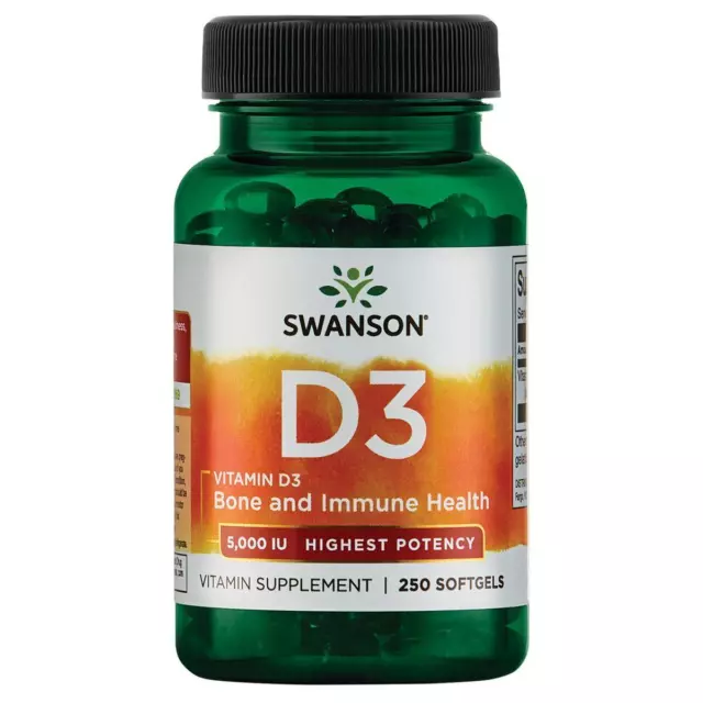 Swanson Vitamin D3 Highest Potency 5,000IU (125mcg) 250 Softgels Immune System