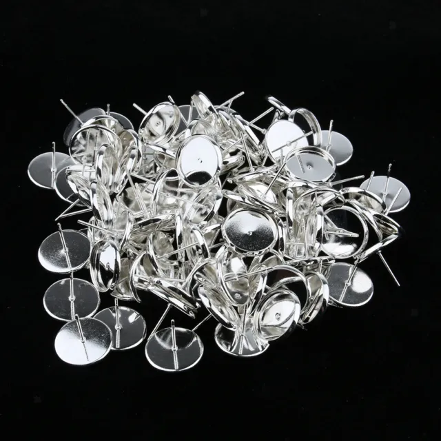 100x Silber Rohling Ohrring Cabochon Basis Pfosten Pin Zum Selbermachen Handwerk Zubehör