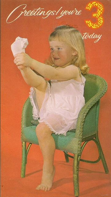 3rd Happy Birthday Vintage 1970's Girls Greeting Card - 3 Years Old Girls Third
