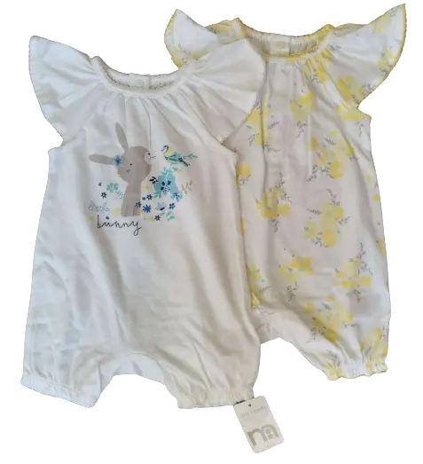 Mothercare Baby Girls Floral Bunny Rabbit 2 Pack Rompers New Baby Clothing BNWT