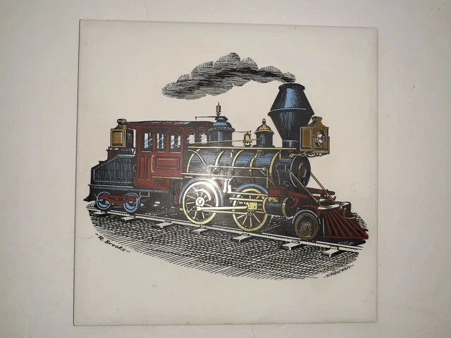 Vintage Screencraft Hand Decorated Railroad Tile, 6" x 6"