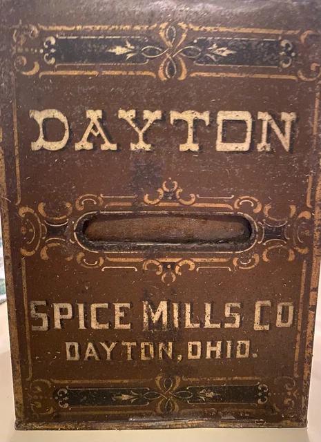 Antique Dayton Spice Mills Company Advertising Tin Box, Early 1900's, Rare Find