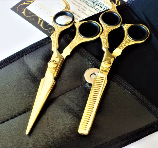 24Ct Gold Plated Ltd Edition 6" Professional Barber Hairdressing Scissors Set 3