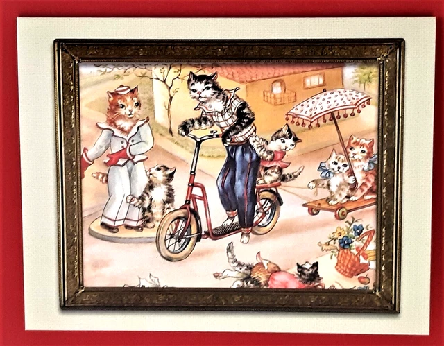 NEW Vntg Style Thank You Note w Envelope  "FRAMED" CATS ON THE MOVE  Mfr USA