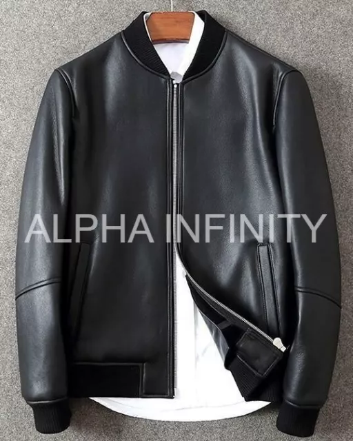 Black Leather Jacket Men Flight/Bomber Pure Lambskin Size XS-3XL