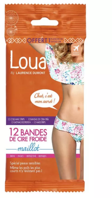 12 bandes de cire froide bikini et 2 lingettes LOUA