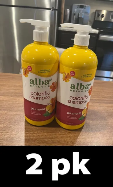 2pk Alba Botanica Colorific Shampoo for Color Treated Hair, Plumeria 32 oz each