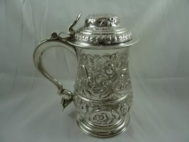 MAGNIFICENT GEORGE III sterling silver LIDDED TANKARD, 1761, 787gm