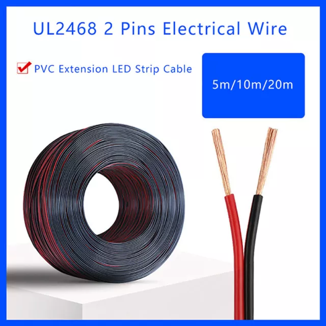 20M UL2468 2 Pin Copper Electrical Wire Extension LED Strip Cable18/20/22/24 AMG