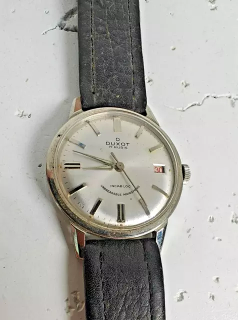 VINTAGE DUXOT 17 Rubis Incabloc Mechanical Date Watch Original Leather ...