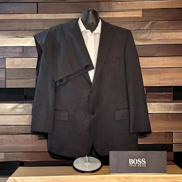 Hugo Boss 2 Piece Suit Mens 46R 40X28 Charcoal Super 100 Wool DV