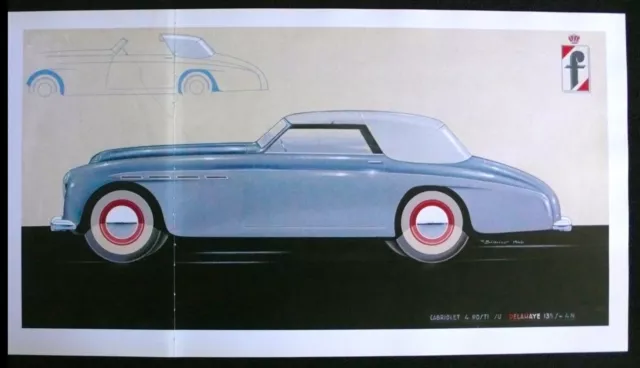 1946 DELAHAYE Cabriolet PININFARINA Design Car Rare Book Art Print Large