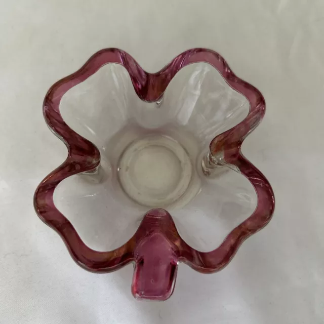 Vintage Mid Century Clear Glass 4 Leaf Clover Candy Dish Irish Ireland Nut Bowl