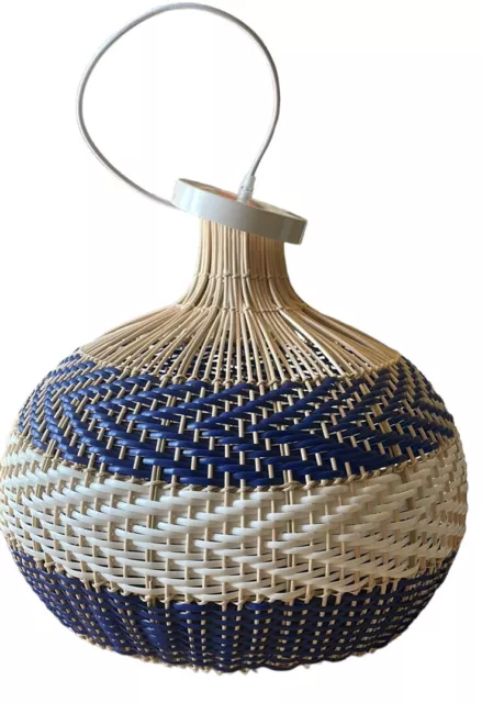 Arturesthome Creative Blue and White Rattan Pendant Light Wicker Chandelier 18”