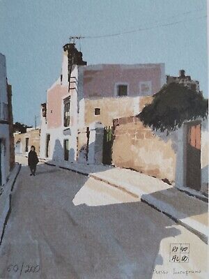 ALDO RISO LITOGRAFIA FIRMATA LUCUGNANO  borgo castello PUGLIA mare 