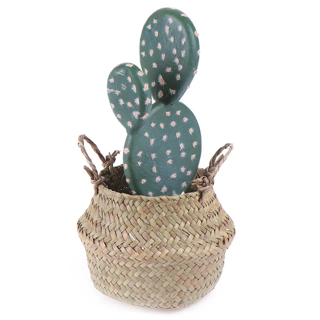 Cesta de almacenamiento cesta de paja de ratán mimbre plegable maceta flor vasco ZR