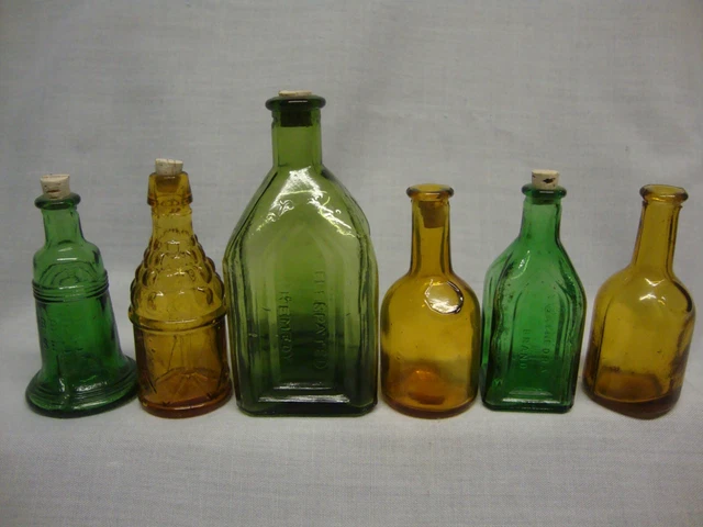 Lot of 6 Vintage Mini Colored Glass Bitters Bottles 5 Corks ~ Taiwan Lot of 6 Vintage Mini Colored Glass Bitters Bottles 5 Corks ~ Taiwan