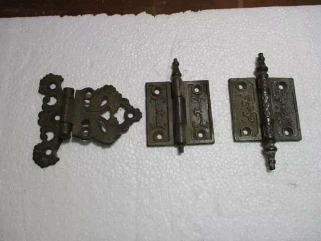 Mixed Lot Of  Ornate Steeple Tipped Cast Iron Victorian Eastlake Hinges