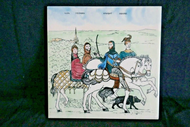 Vintage Decorative Glazed Wall Tile Medieval Scene-Johnson Ltd Mid Century NOS