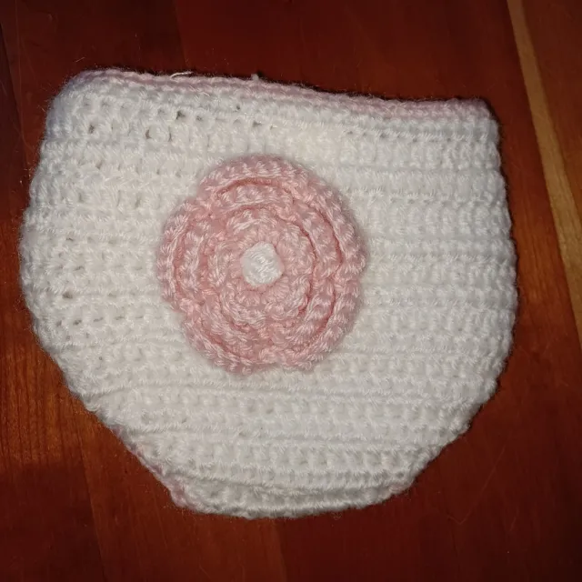 Baby Girl Crochet diaper cover Pink Flower Photography Prop Newborn Infant