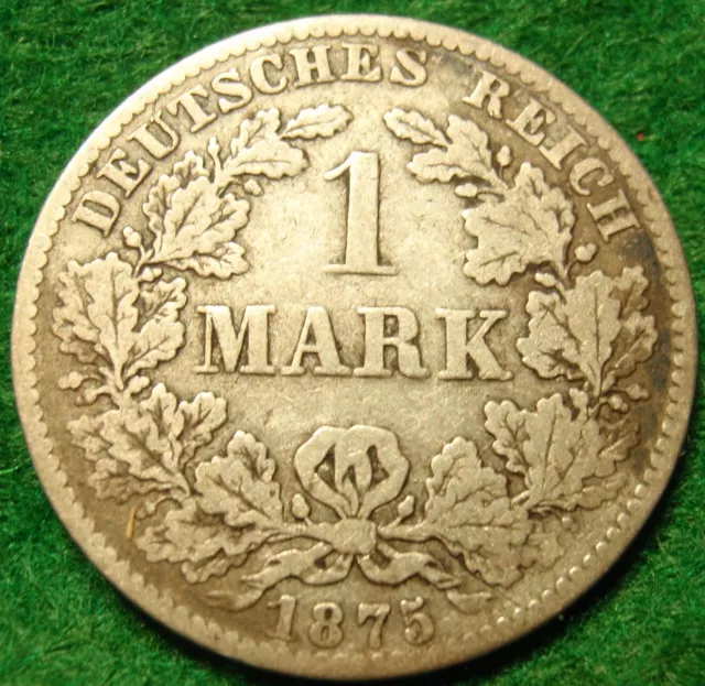 Scarce Germany Empire SILVER 1 Mark 1875 B XF KM# 7 Silver Very High Grade