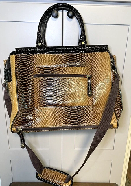Samantha Brown Dowel Travel Bag Croc Embossed Brown Weekender Carry On Computer 3